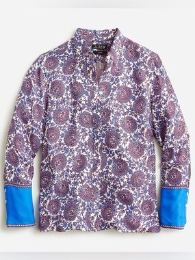 Classic-fit drapey cupro-blend shirt in floral crown